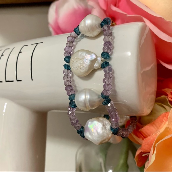 Handmade pearl, amethyst, & topaz bracelet - Picture 3 of 5